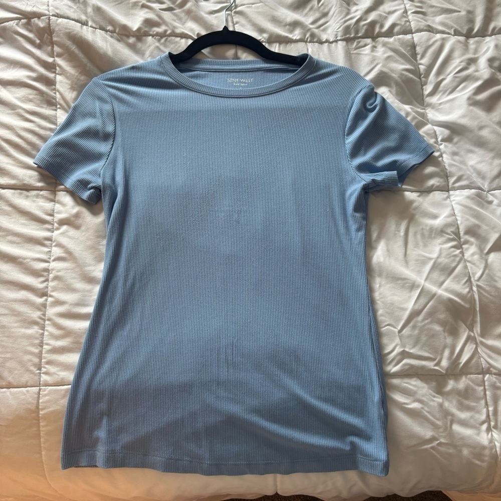 Nine West Blue Fitted Short Sleeve T-Shirt